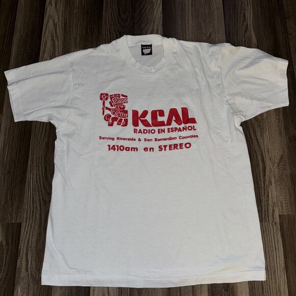 Vintage Made In USA Screen Stars Radio Station T-Shirt White XL 21x27 - Picture 1 of 6